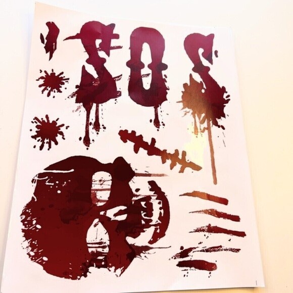 8 Halloween Stickers Fadeless Real Looking Scissors Hammer Bloody Hand. - Picture 9 of 11